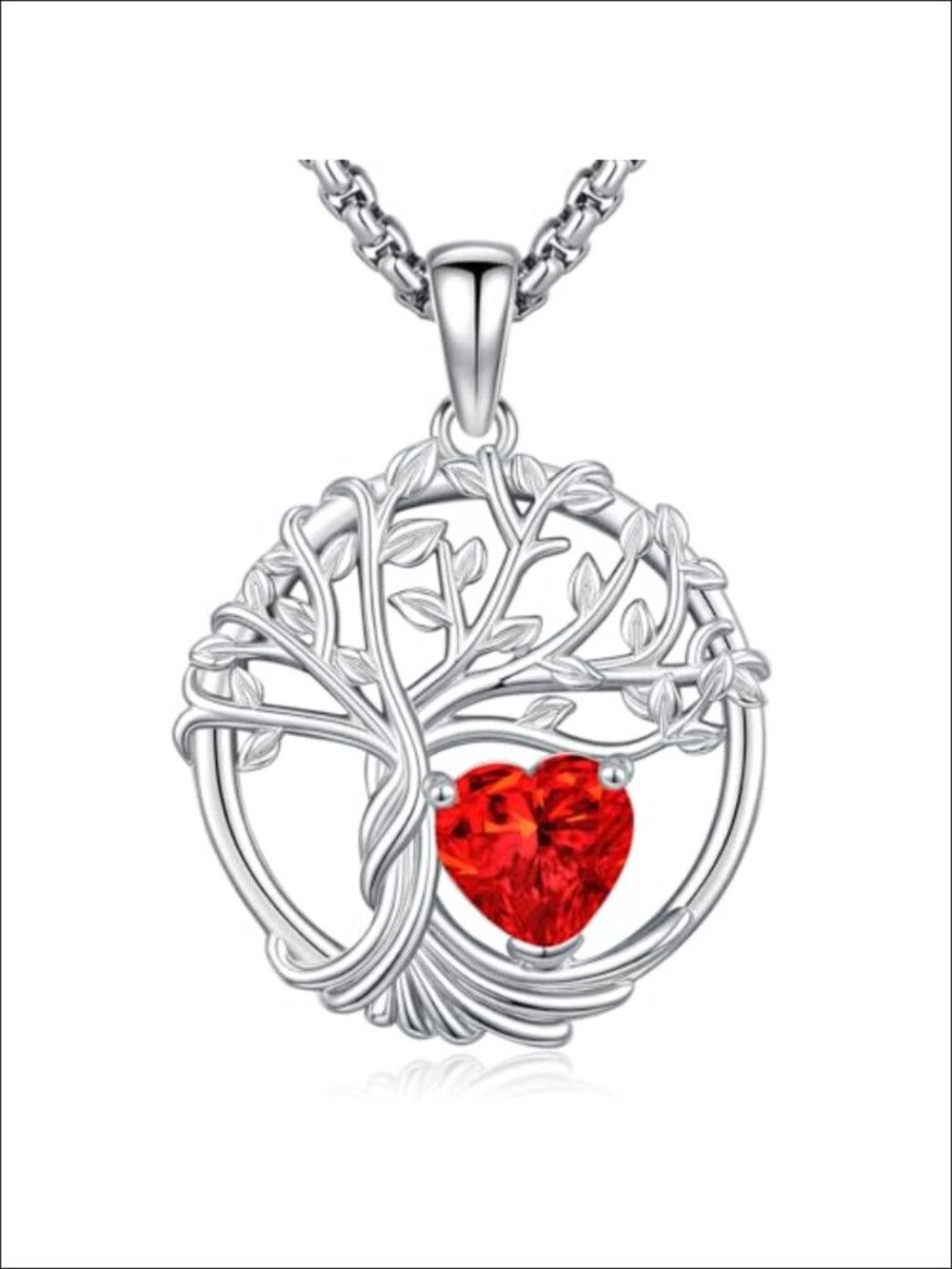 Sterling Silver Plated Tree of Life Heart Birthstone Necklace